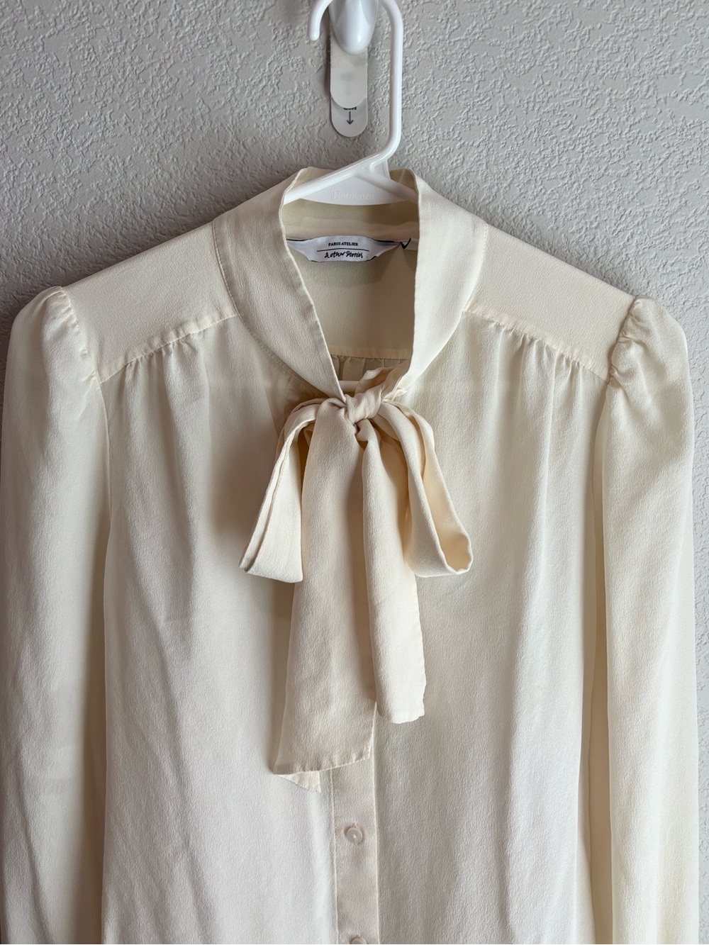 & Other Stories Paris Atelier Silk Cream Tie Neck Bow Blouse Shirt Size 0 XS - Picture 2 of 7
